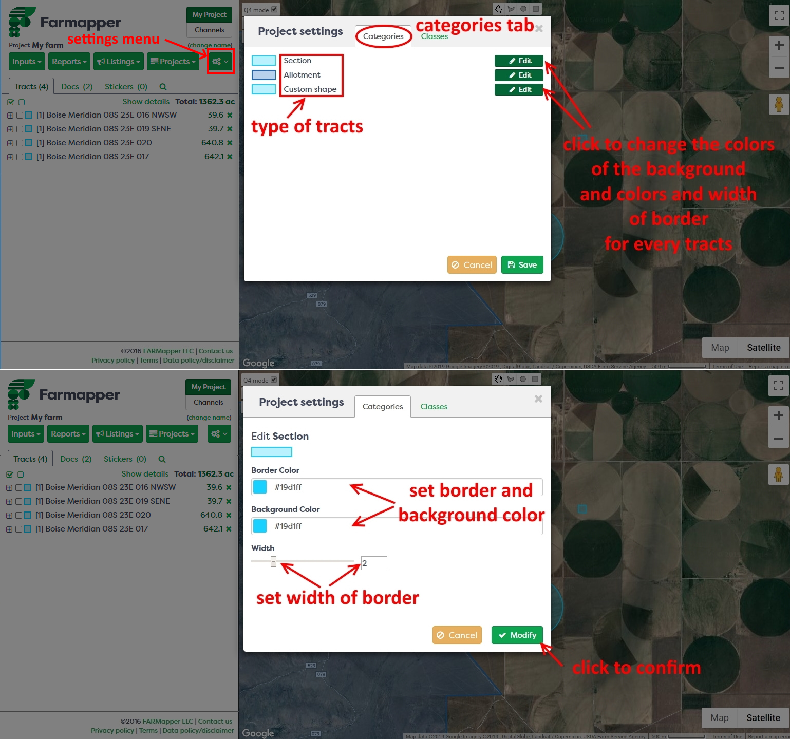 Figure 1: Project settings, categories tab