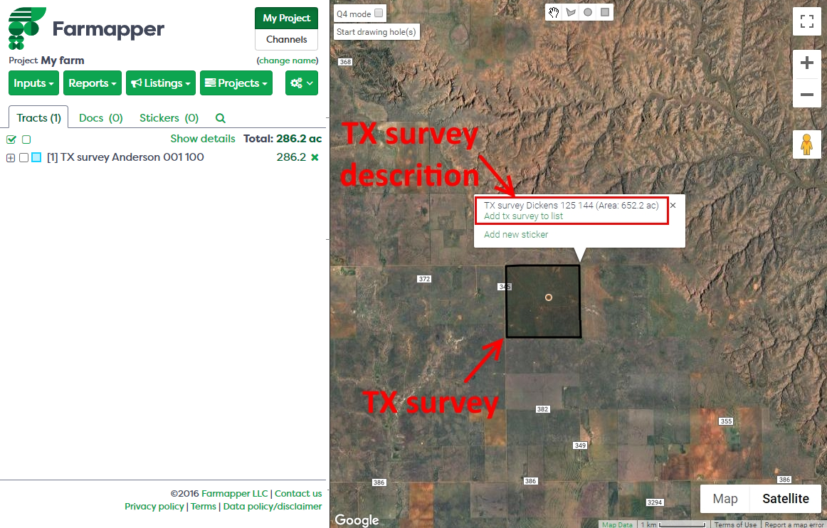 Figure 1: Map view with TX survey found