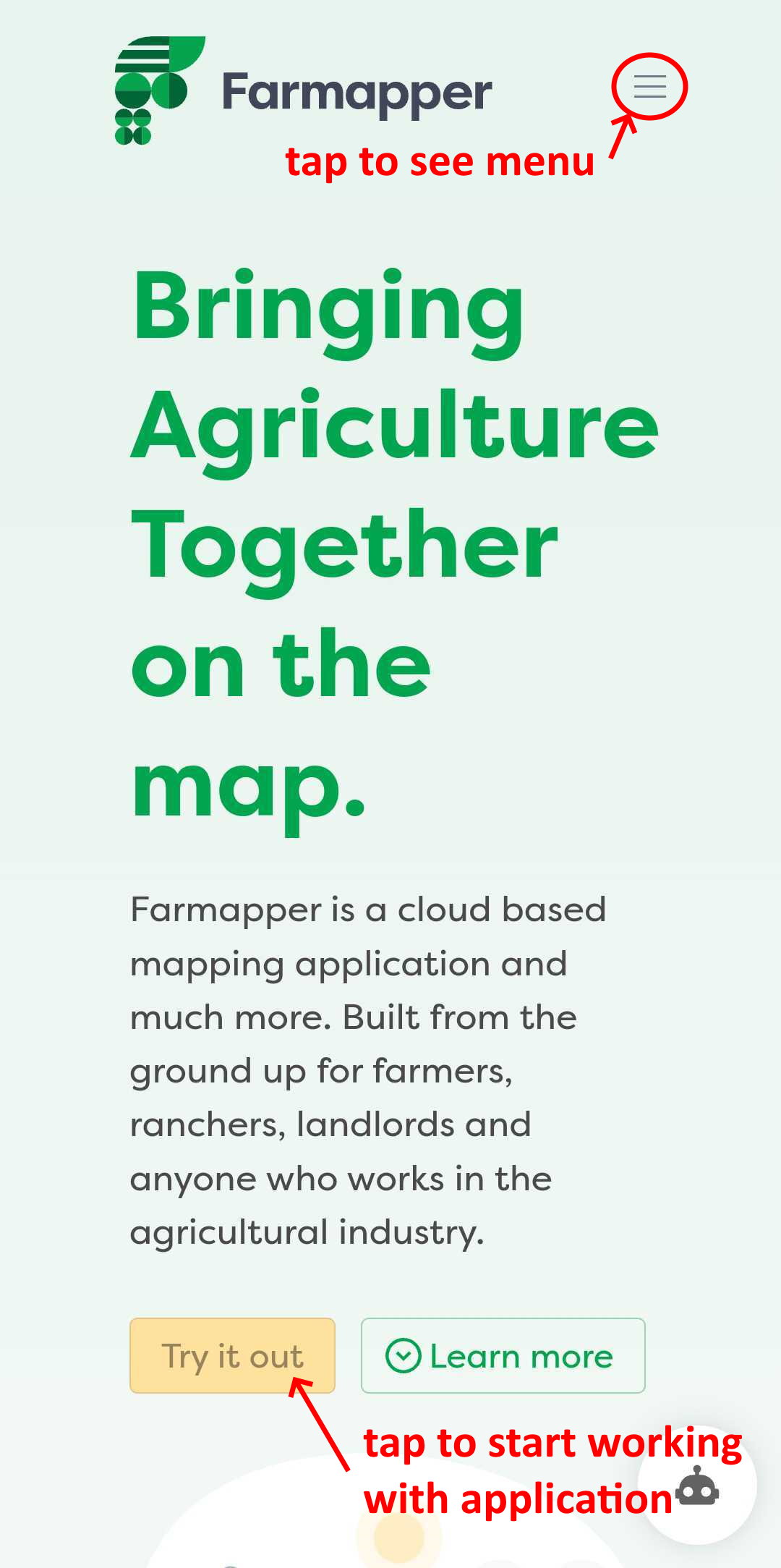 Figure 1: Farmappers home page - Try it now