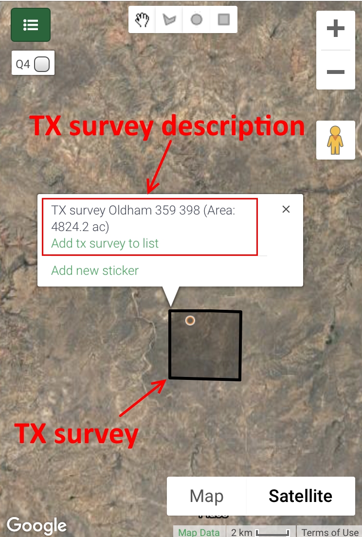 Figure 1: Map view with TX survey found