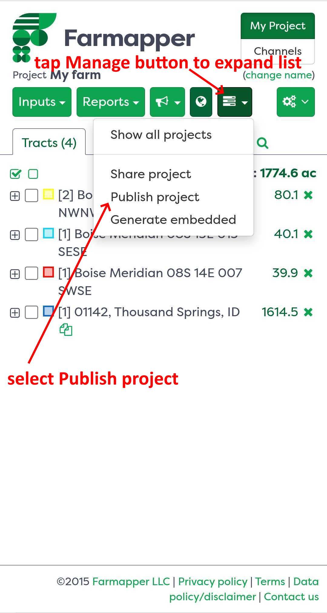 Figure 1: Projects menu