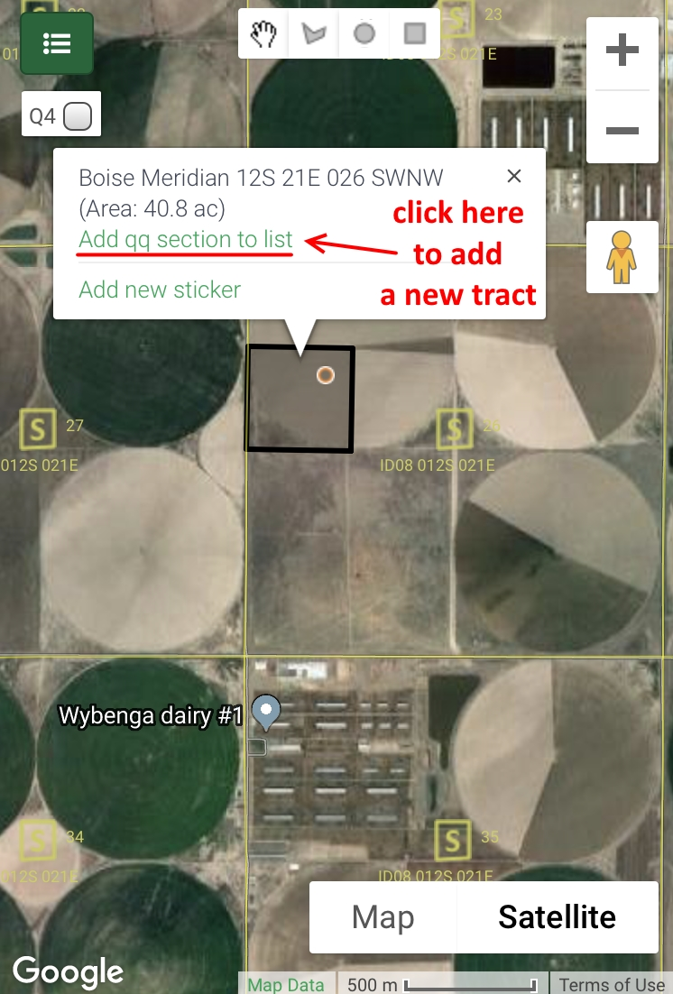 Figure 1a: Creating a tract on the map