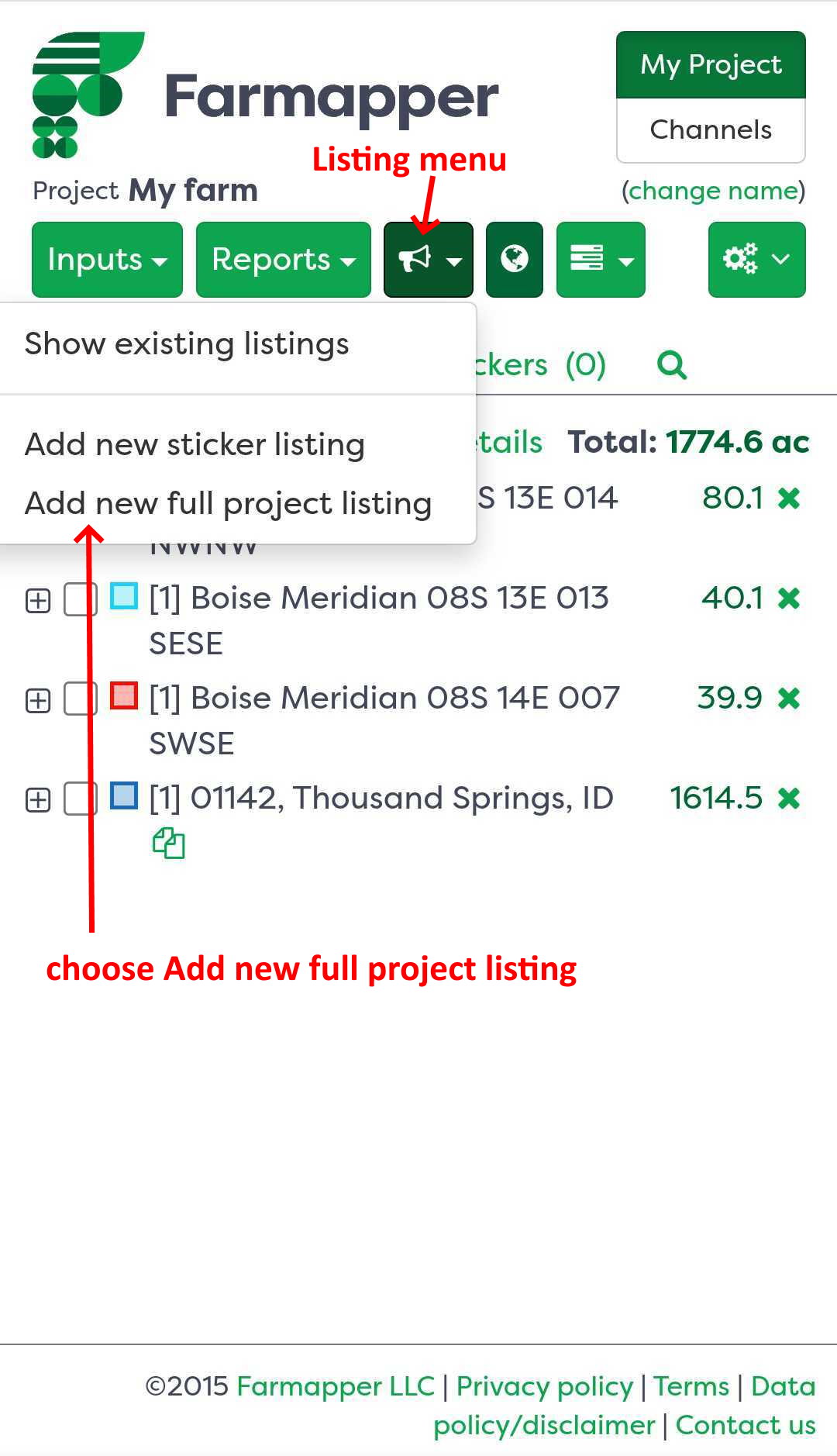 Figure 1: Adding a listing to a project