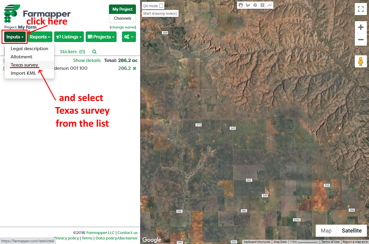 Figure 2: Texas survey dialog
