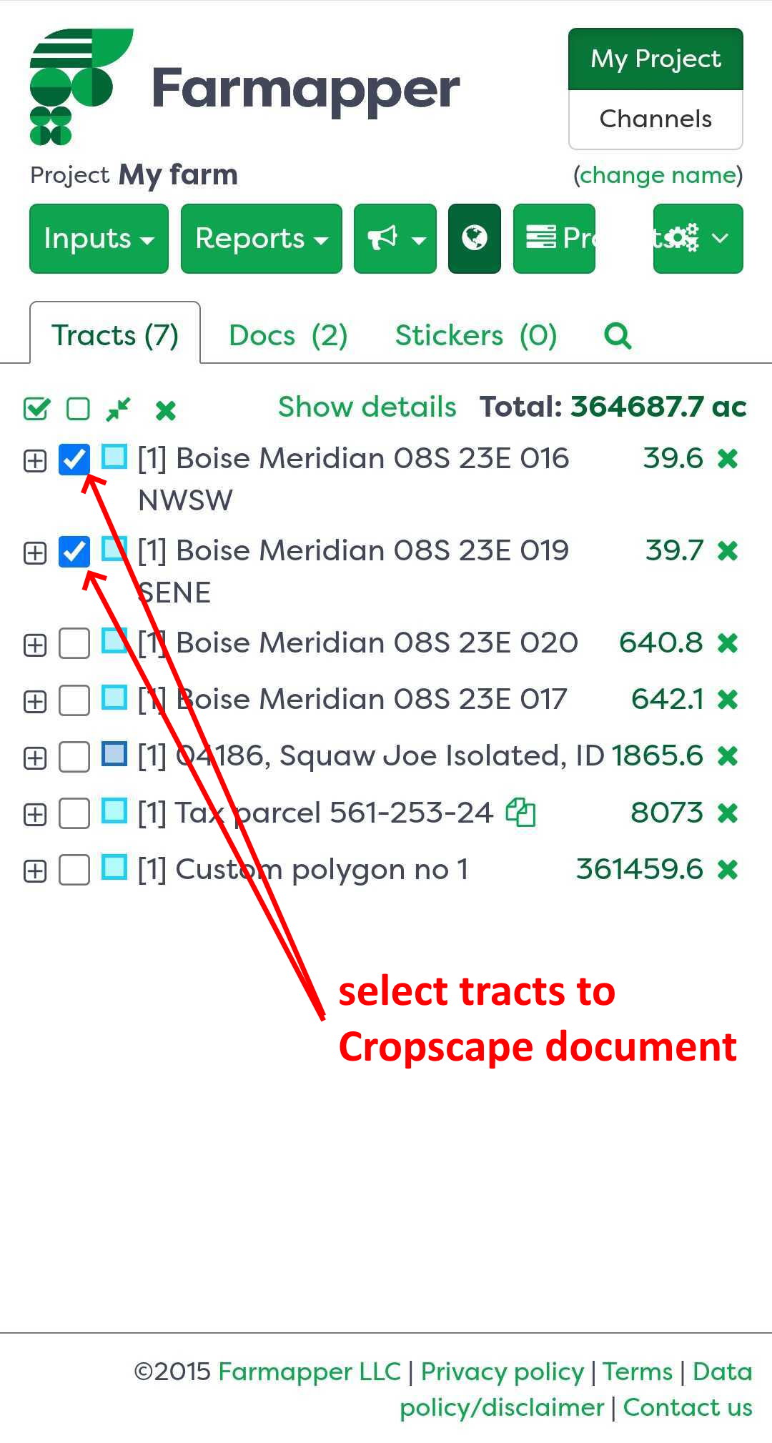 Figure 2: Select tracts on the tracts list