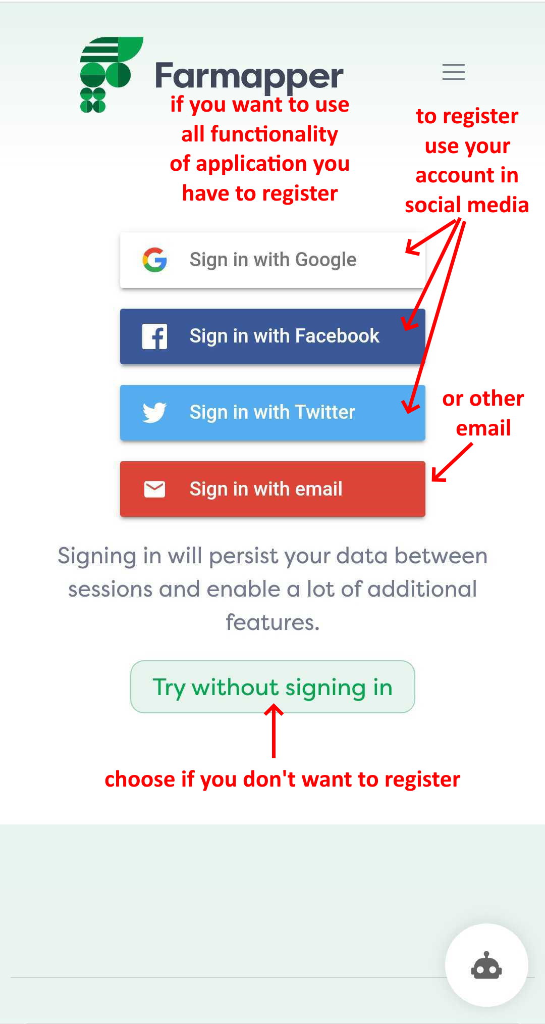 Figure 2: Farmappers home page - the menu window