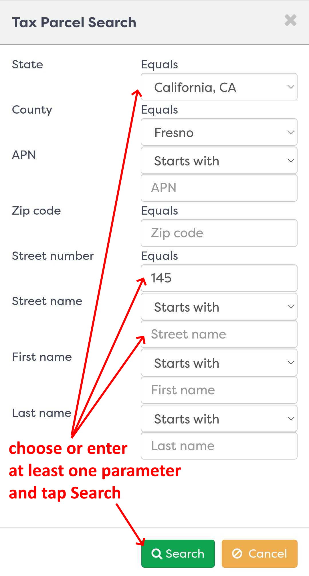 Figure 2: Tax Parcel Search window