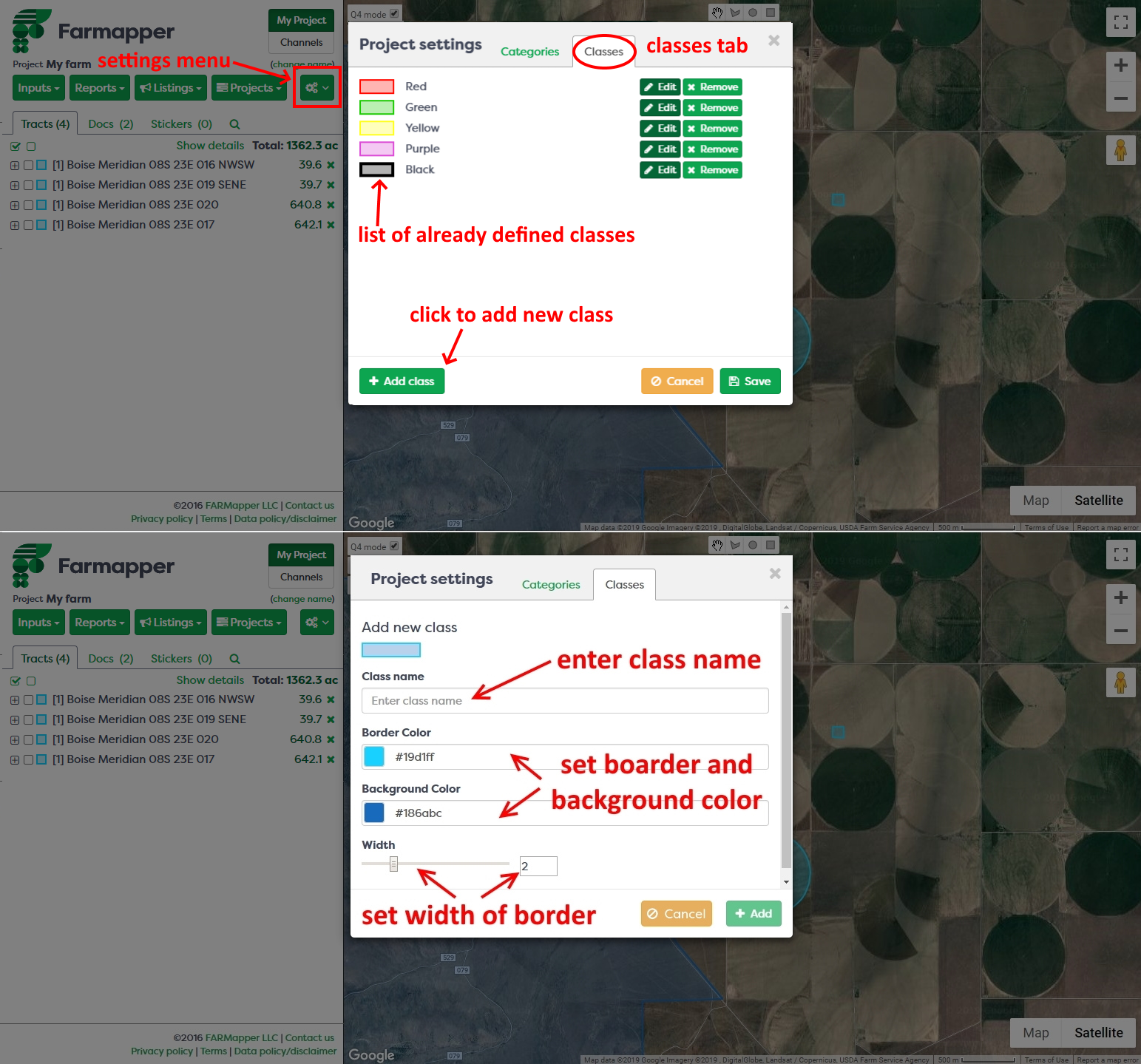 Figure 2: Project settings, classes tab