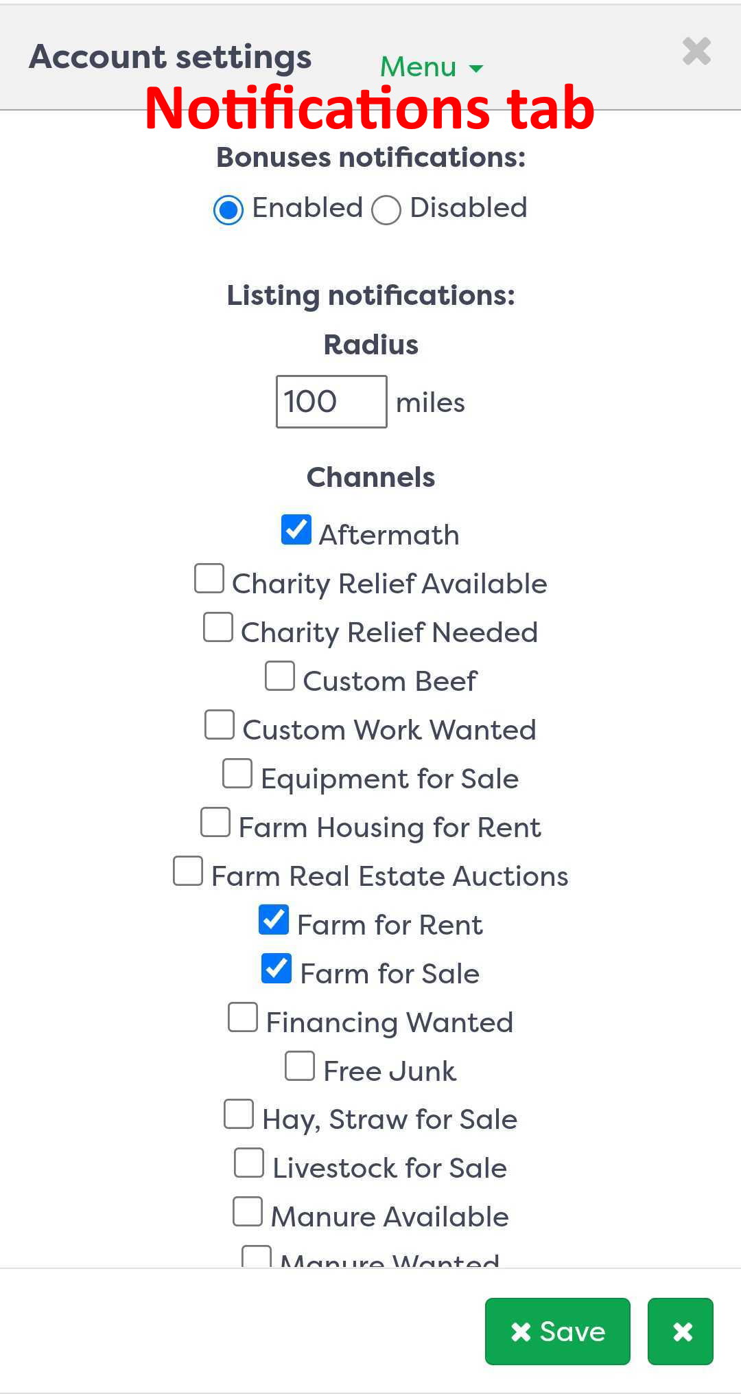 Figure 19: Listing notifications tab