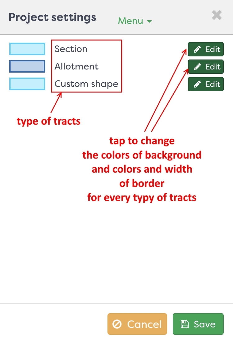 Figure 3: Types of tracts in categories tab