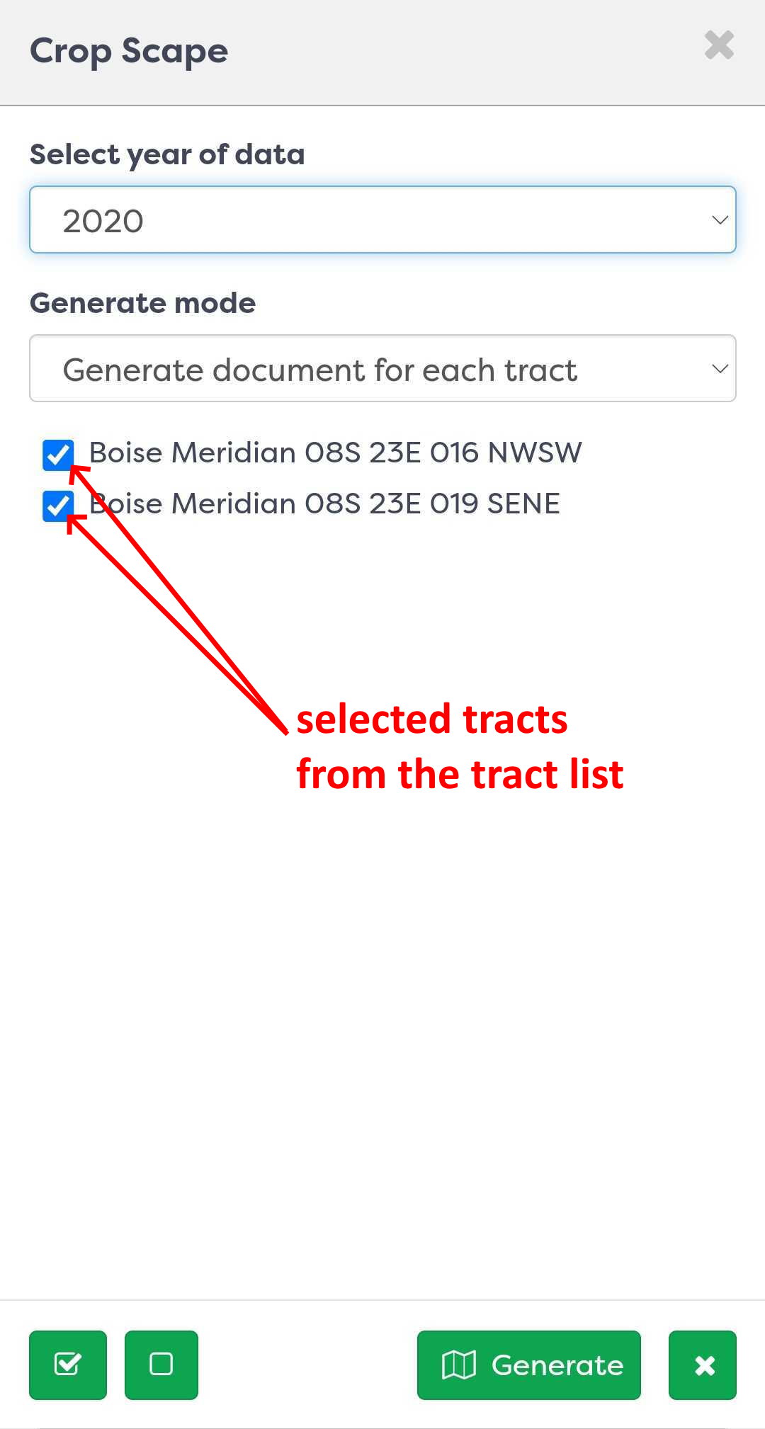 Figure 3: Select the tracts on the Crop Scape list