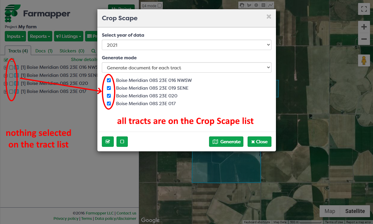 Figure 3: Non selected tracts from the tracts list