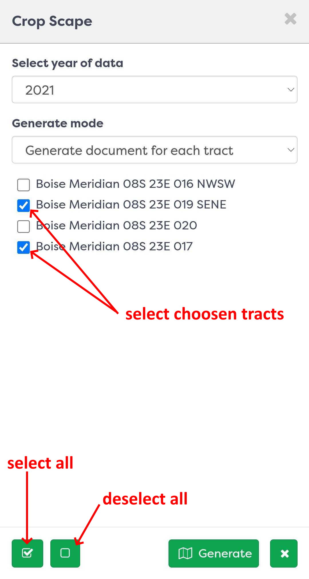 Figure 4: Selecting tracts on the CropScape list