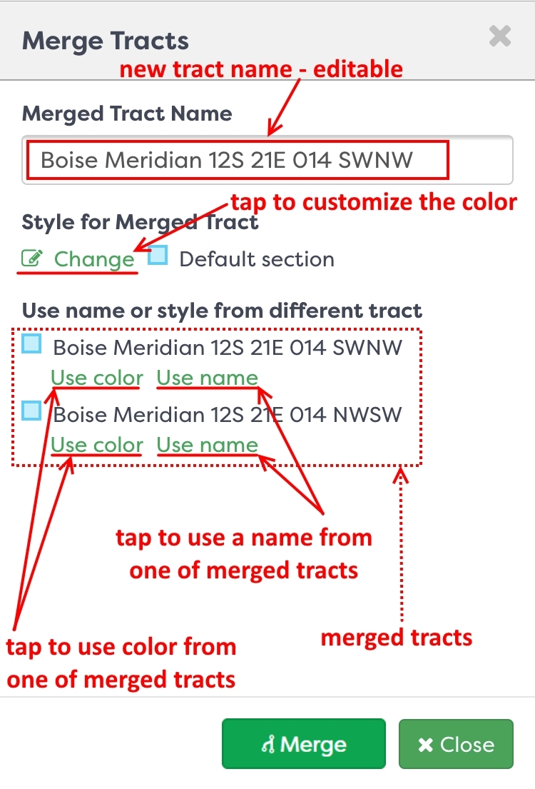 Figure 3: Merge tracts dialog