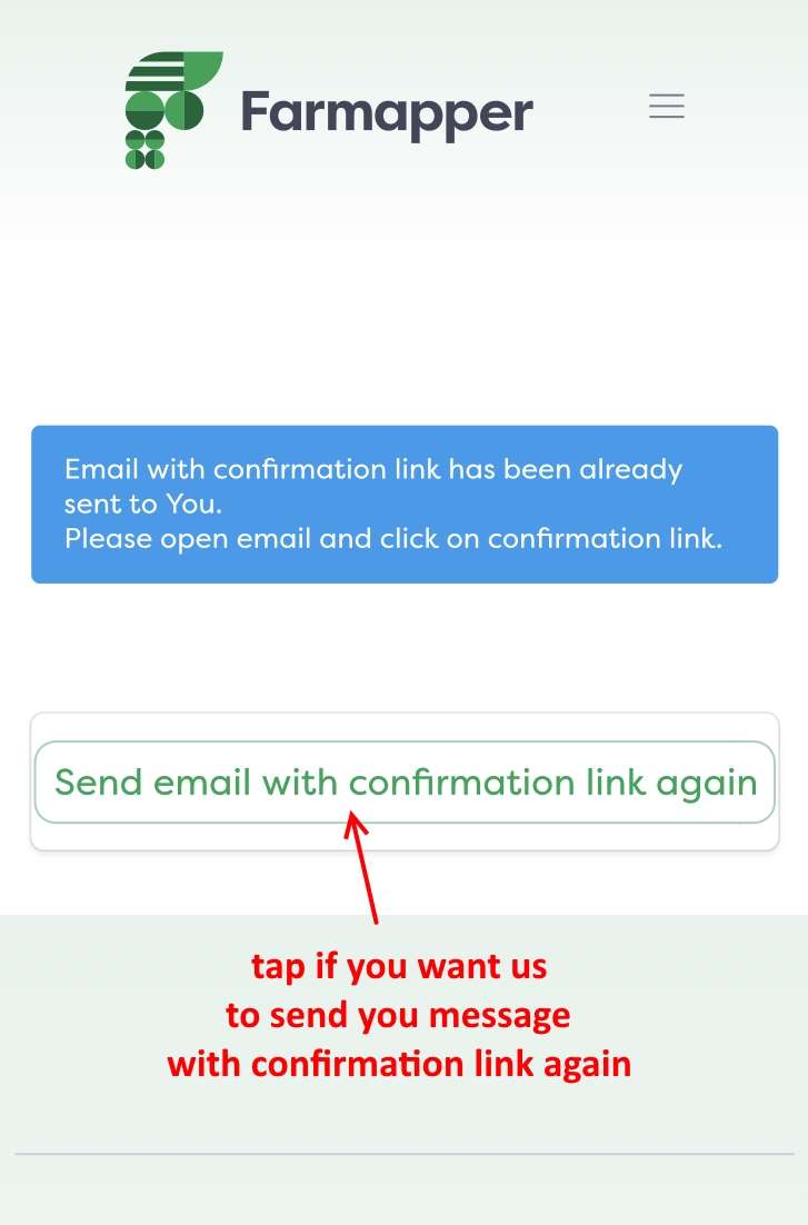 Figure 5: Information that we have sent a link on your email address