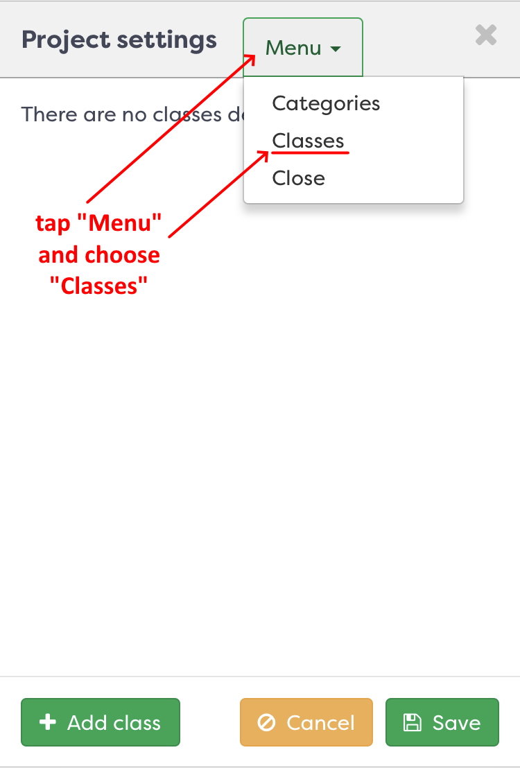 Figure 6: Classes in Project settings tab