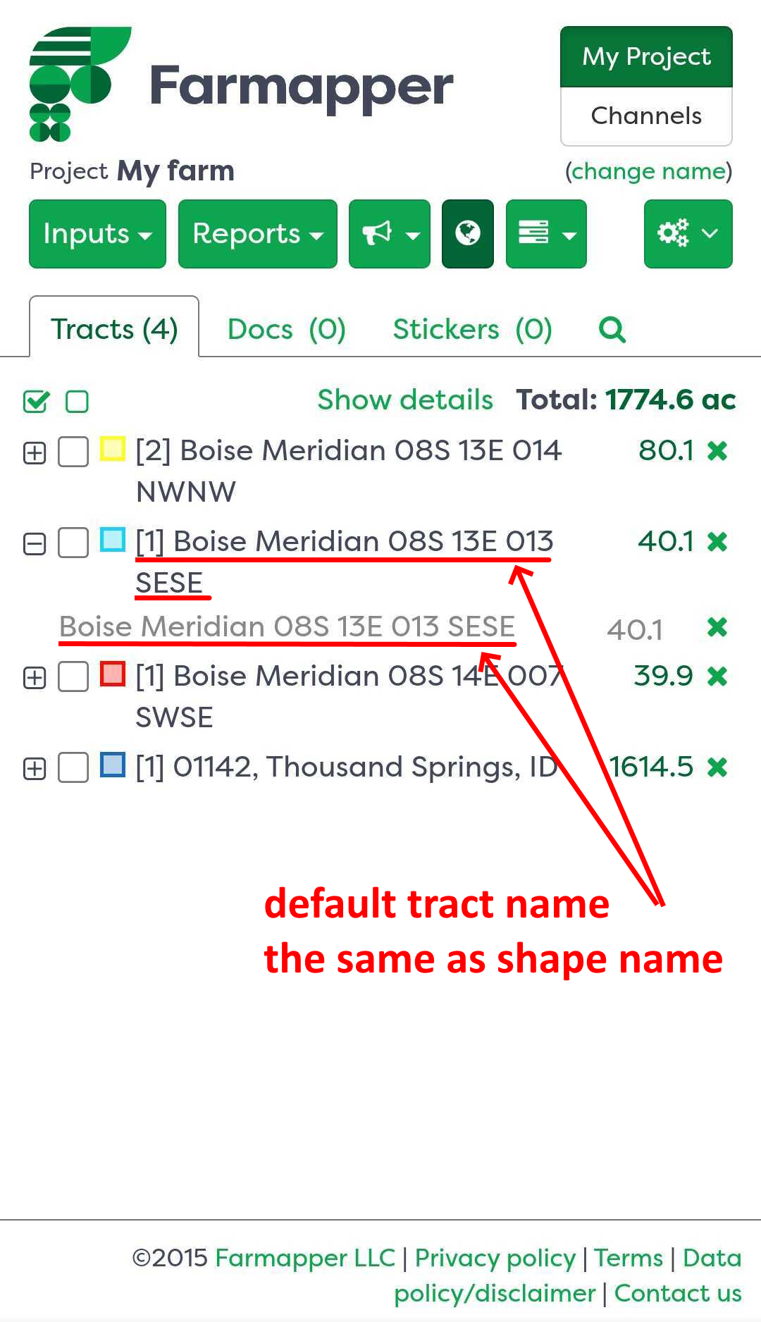 Figure 5: Default tract and shape names