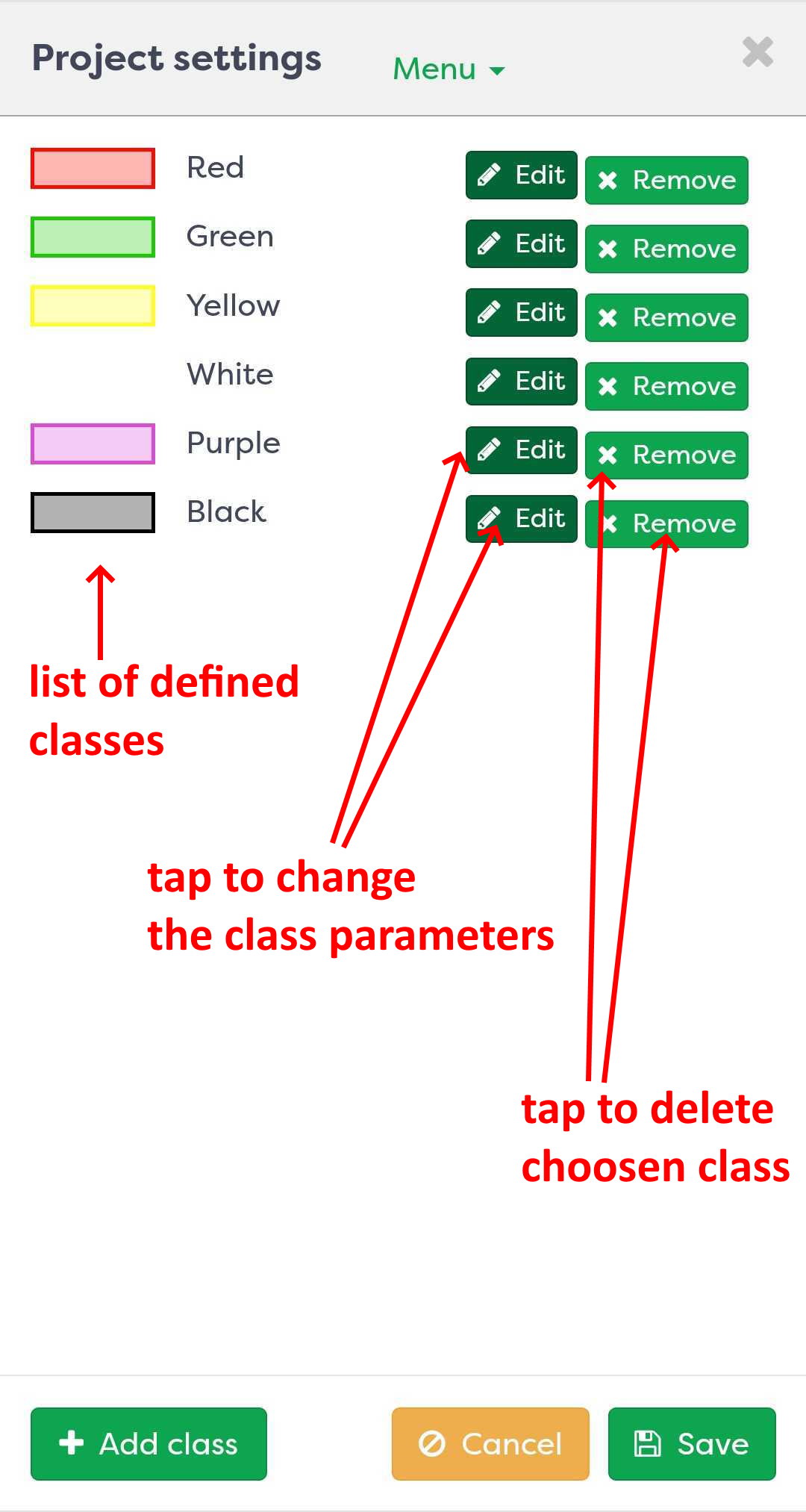 Figure 8: List of defined classes