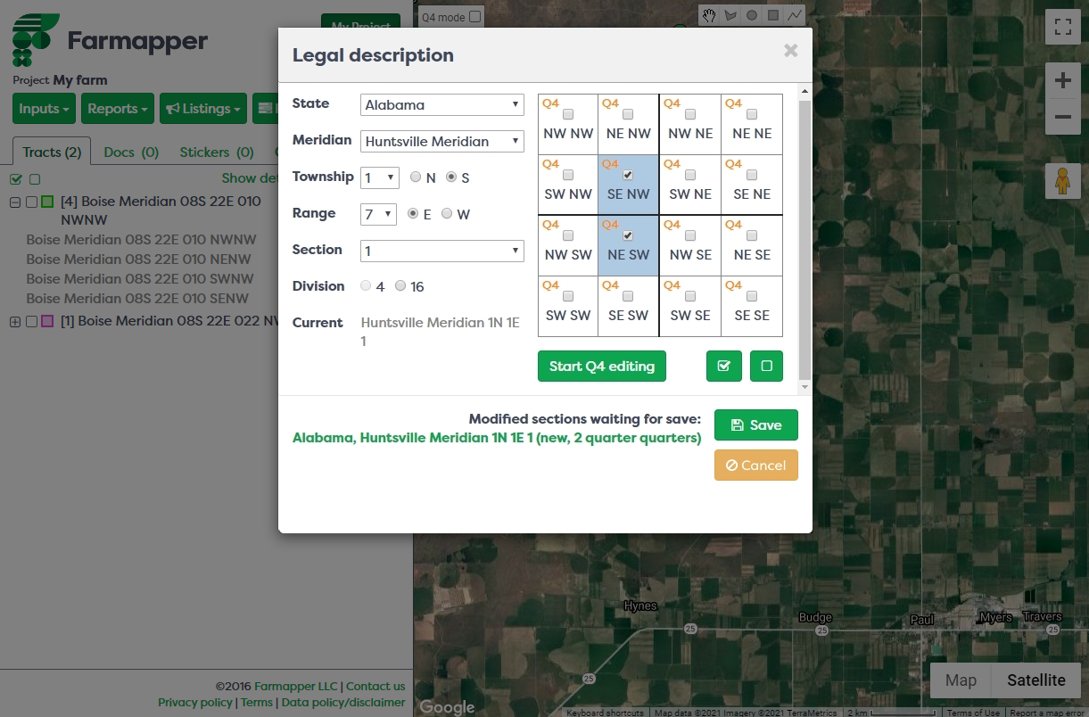 Figure 8: Legal description dialog, section map tab with some elements selected