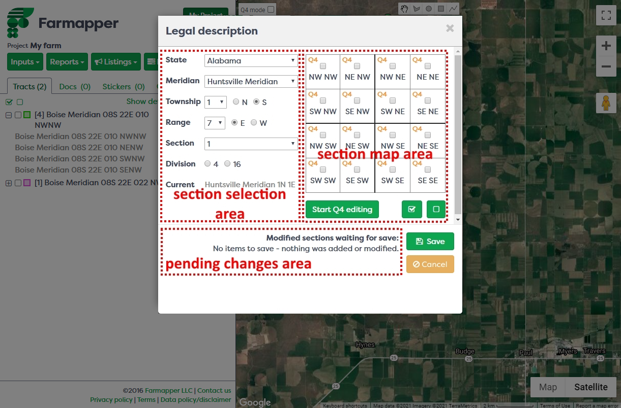 Figure 5: Legal description dialog, areas