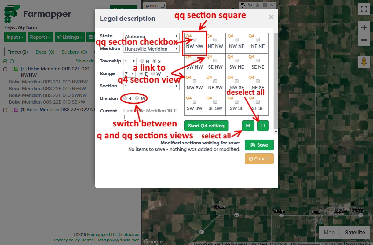 Figure 6: Legal description dialog, section map area