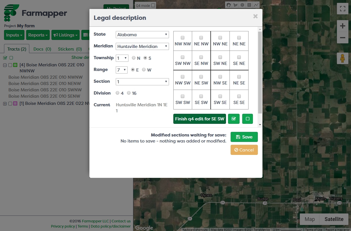 Figure 7: Legal description dialog, q4 section view